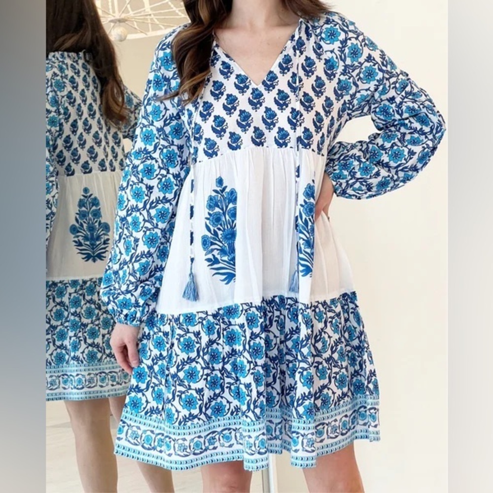 Bindu short mini dress flowy bohemian Indian cotton small chic Anthropologie